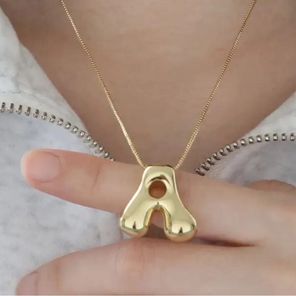 Monogram letter customize Bubble letter Anthropologie Gold Pendant Necklace new